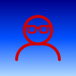 Icono de un individuo con gafas en rojo, sobre fondo azul, simbolizando un hacker móvil.