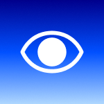Icono de ojo en un fondo azul, representando la actividad de espionaje en dispositivos electrónicos.